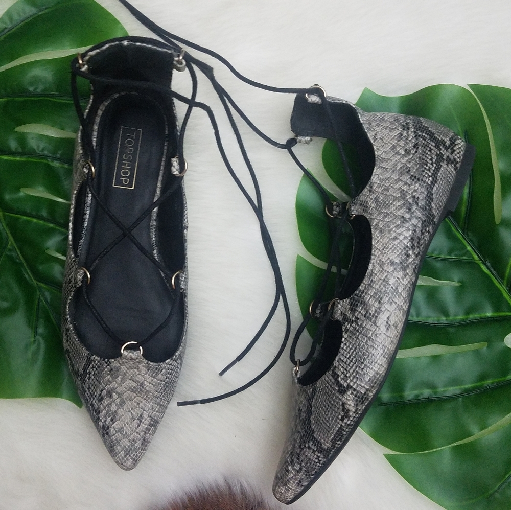 3 for $20 Topshop Snake Lace Up Flats Size 8.5